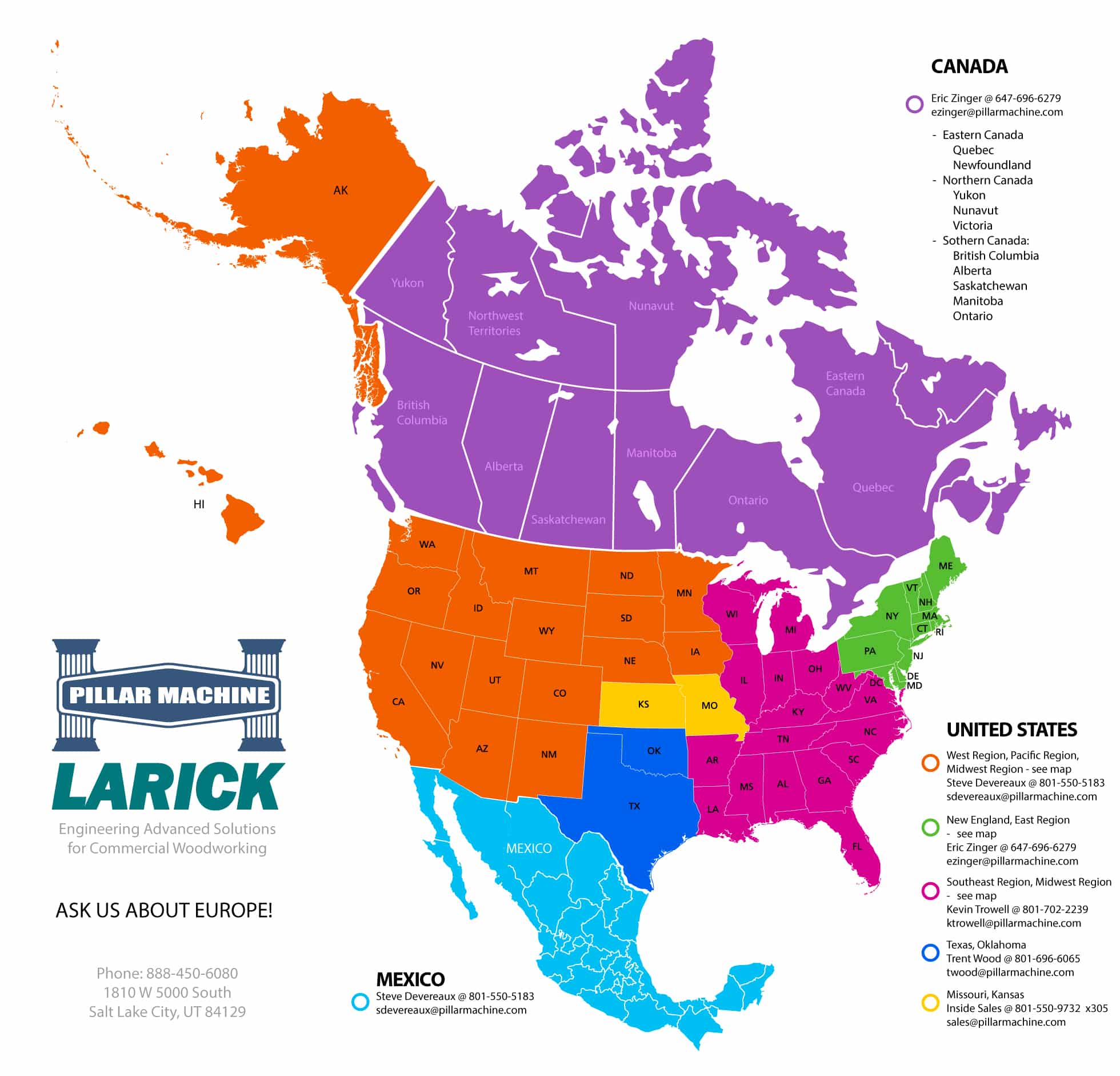 PILLAR-us-canada-map4 pillar machine how to buy and find a dealer in the united states canada mexico and europe